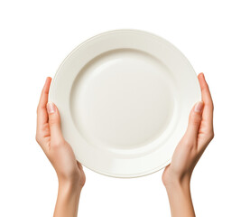  a hands holding an empty plate isolated on a transparent background