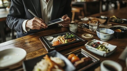 businessman working with digital tablet computer and smart phone with financial business strategy layer effect on wooden desk as concept
