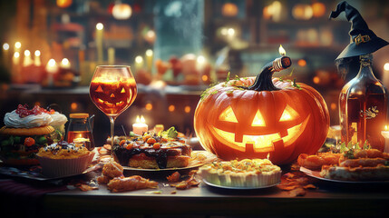 Halloween menu page with witch cauldron and holiday characters, cartoon vector. Halloween horror festival menu for drinks, desserts and dishes with spooky pumpkin lanterns and witch with potion pot