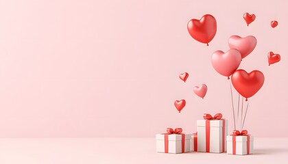 A gift box with heart shape balloon. Valentine day surprise