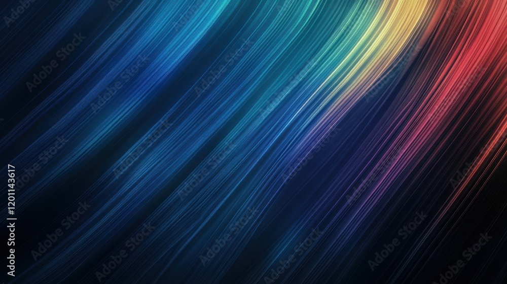 Poster vibrant abstract design with flowing lines in shades of blue, green, yellow, and red creating a dyna
