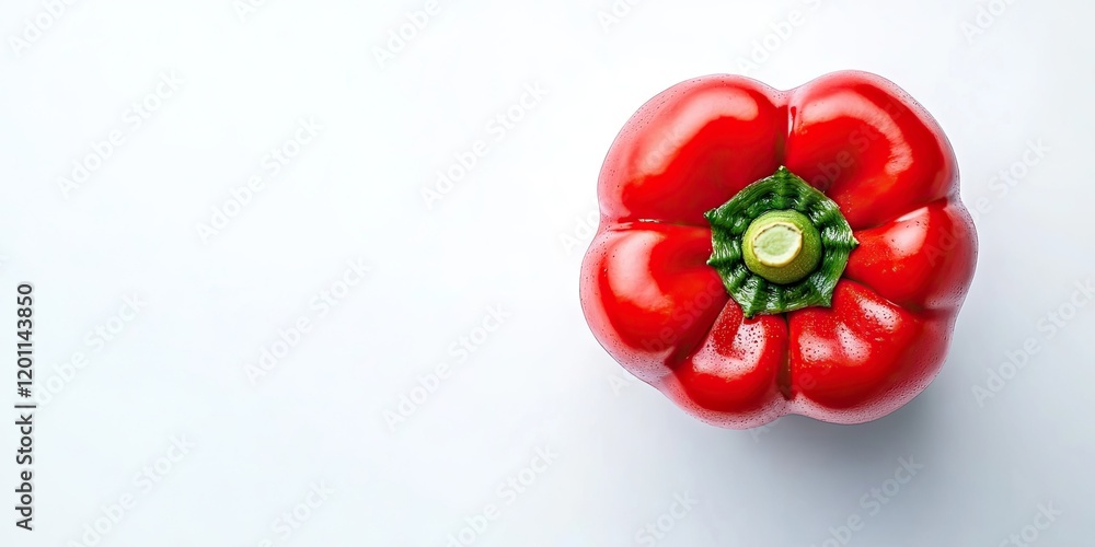 Poster vibrant red bell pepper viewed from above on a clean white background with ample negative space on t