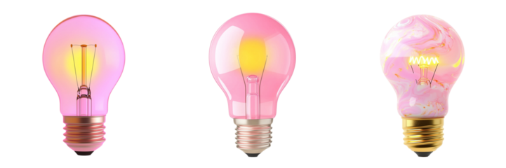  set of a pink light bulb isolated on a transparent background