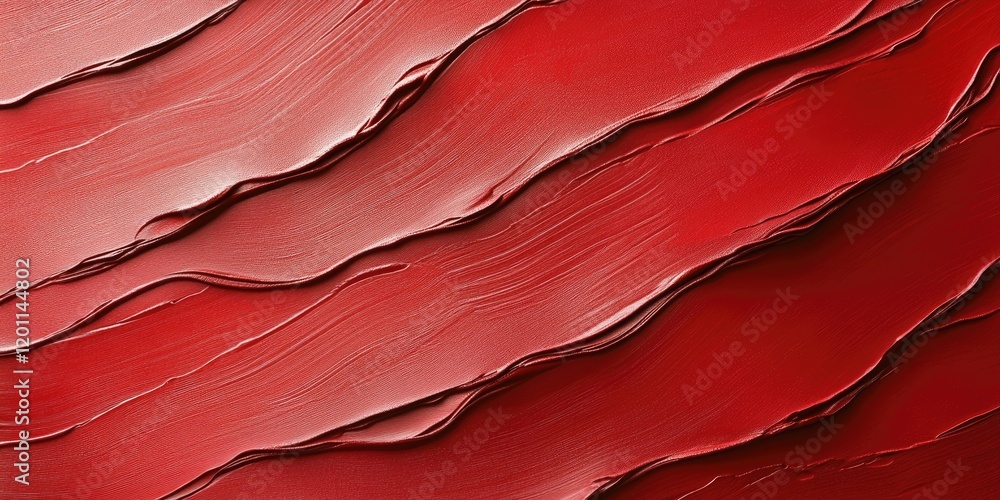 Poster texture of deep red paint with smooth, flowing lines creating a wave effect across the canvas, empha