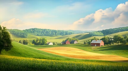 Obraz premium Rolling Hills Farmland Landscape Scenic View