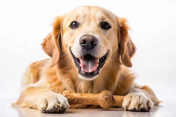 Fototapeta premium Happy Dog Chewing on a Bone - Adorable Pet Stock Photo