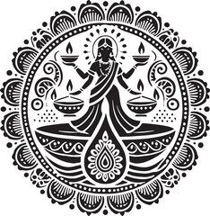 Black Color Diwali Silhouette Vector Illustration, Solid White Background