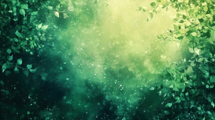 Vibrant foliage bathed in soft light creates a tranquil atmosphere in a lush forest setting