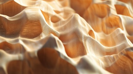 Detailed texture of natural wood grain highlighted by soft light creating a wave-like appearance in...