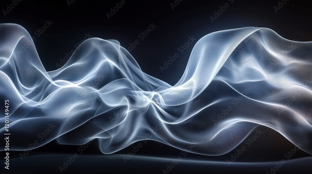 Poster dynamic flowing abstract white fluid lines on dark background
