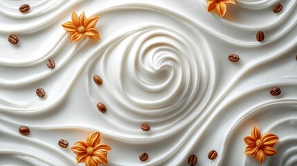 Swirled Cream, Coffee Beans, Flowers, Dessert, Food Photography