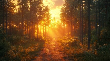 Sunset Path Forest Trail Golden Hour Nature