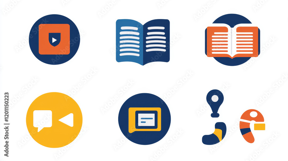 Poster information and instruction, guide and help, privacy policy and manual thin line icons. vector chat 