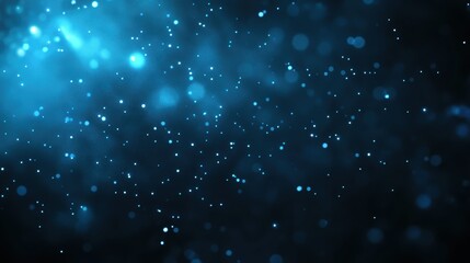 Vibrant blue particles create a mesmerizing background filled with sparkling lights in a dark setting
