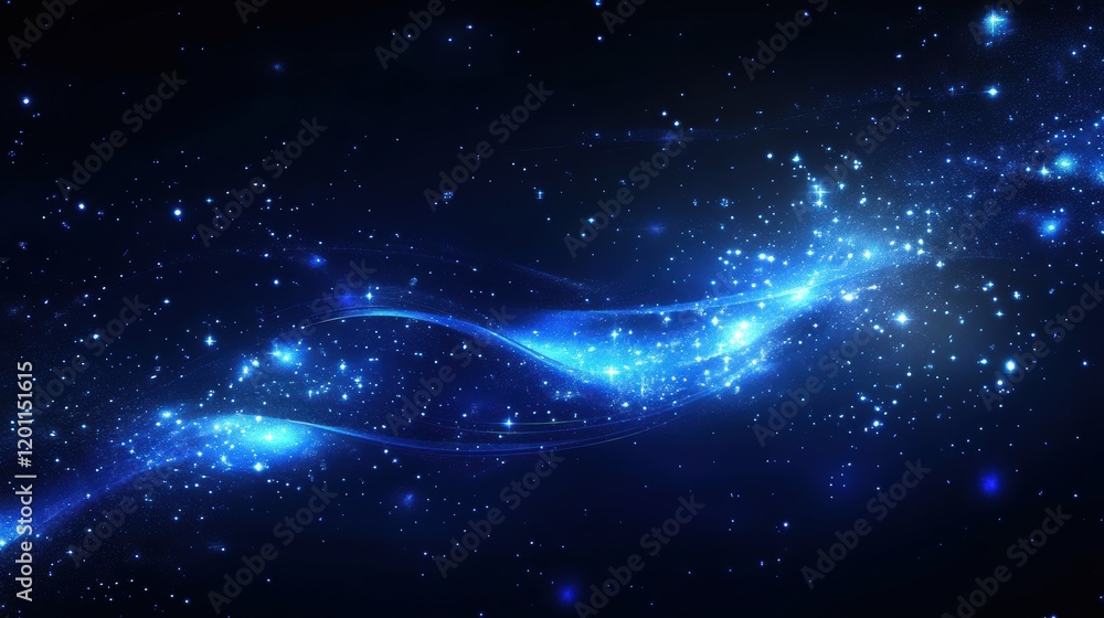 Poster swirling blue cosmic patterns illuminated against the dark background creating a mesmerizing space s