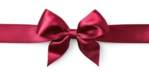 Elegant red satin gift bow in the center with smooth ribbon against a clean white background highlighting festive themes and gifting occasions.