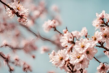 Obraz premium Bright pink cherry tree flowers on White isolated background close up