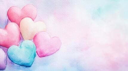 Obraz premium Candy watercolor concept. Colorful watercolor hearts on a pastel background, perfect for romantic themes.