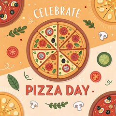graphic of national pizza day, february 9, celebration poster