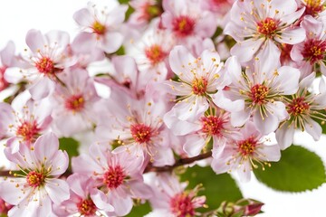 Fototapeta premium Bright pink cherry tree flowers on White isolated background close up