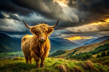 Highland Cattle Wallpaper: Majestic Highland Cow in Scottish Highlands Landscape