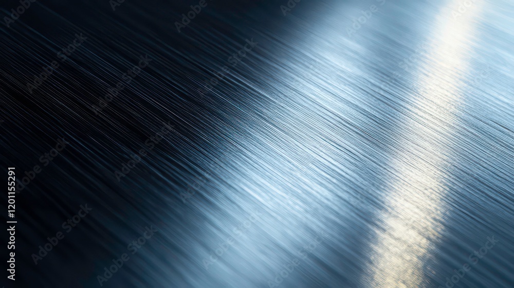 Aufkleber close-up of brushed metal surface with light reflection, showing texture and lines.