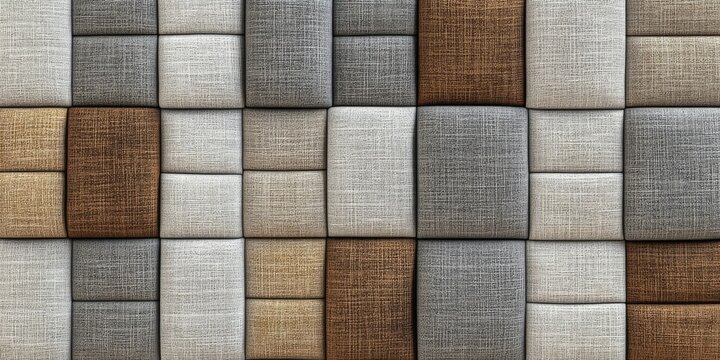 Textured fabric pattern with gray and brown squares arranged in a grid, featuring a mix of light and dark tones in a seamless design
