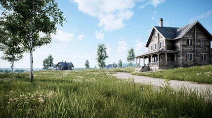 Obraz premium Rural Farmhouse in Summer Field