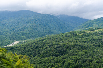 Fototapeta premium Summer mountain landscape in raining day
