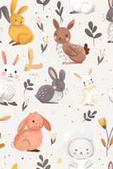 Naklejka premium Spring delight: cartoon animal babies in a soft pastel palette