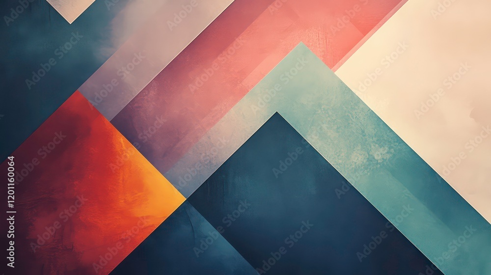 Poster abstract geometric design with textured, overlapping triangles in muted colors.