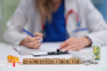 A healthcare professional meticulously documenting a case of candidiasis within a clinical medical...
