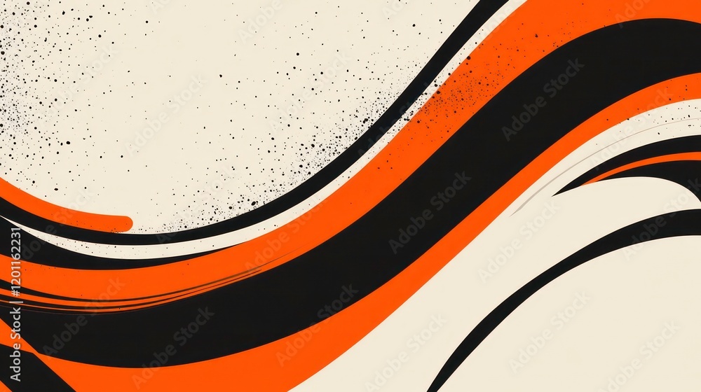 Poster abstract background with orange and black wavy lines on beige backdrop.