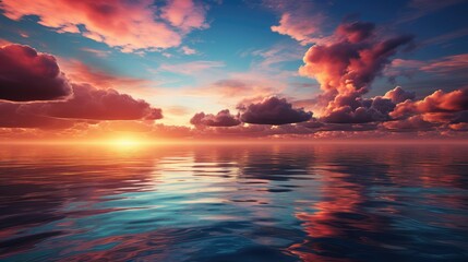 Obraz premium Vibrant sunset paints the sky with colorful clouds over a calm reflective sea