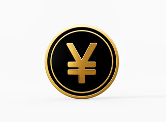 Shiny Golden And Black Rounded Japanese Yen Coin Isolated On White Background 3d Illustration