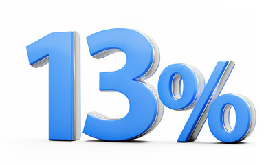 Vibrant Blue 13% Thirteen Percent Sign With Metallic Gleam On White Background 3D Illustration