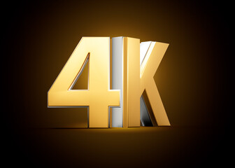 Golden 4K Text With Metallic Gleam Emphasizing Its Milestone Or Resolution Symbolism 3D Illustration
