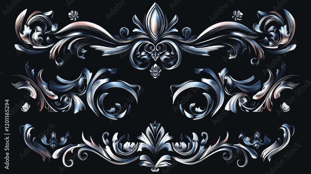 Poster set of flourish elements with reflection for design. jpeg version also available in gallery