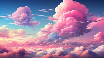 Dreamy Sky with Pink Clouds and Blue Sky Background in an artistic style view