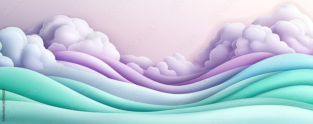 Poster cloudy watercolor idea. colorful abstract waves and clouds create a serene digital landscape.