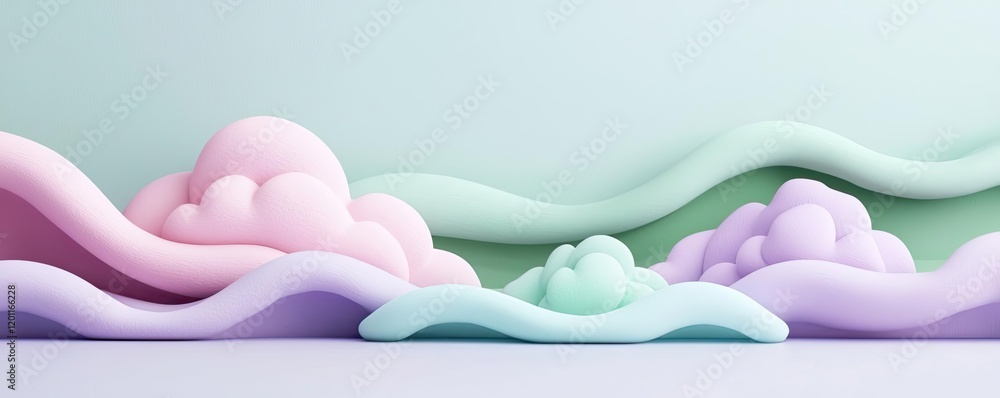 Poster cloudy watercolor idea. colorful abstract shapes in soft pastel tones create a serene and dreamy lan