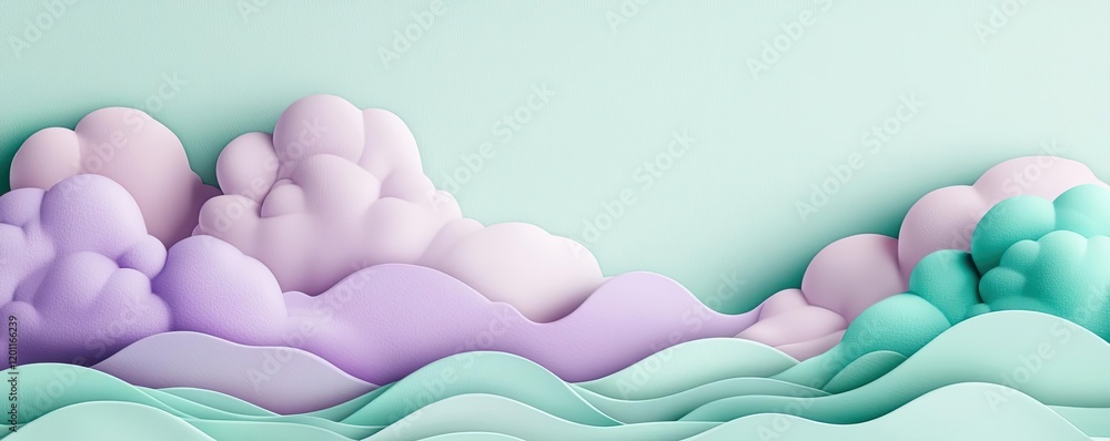 Poster cloudy watercolor idea. abstract waves and clouds in soft pastel colors create a serene digital back