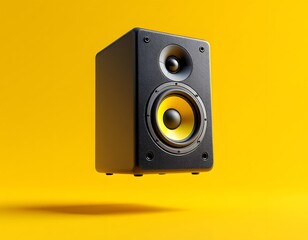 Black Cube Speaker with Yellow Woofer Studio Monitor