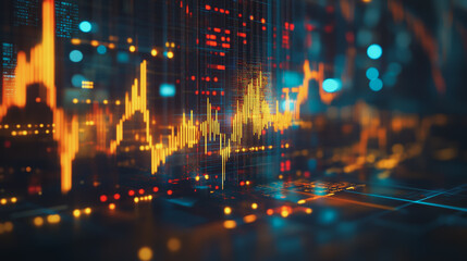 Fototapeta premium Abstract business Financial charts show a significant increase in profits in the stock market.This is driven by higher interest rates and continued growth. In the innovation world network of financial