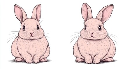Obraz premium Adorable Pink Bunnies Illustration Cute Easter Rabbit Pair Sweet Pet Animals Drawing