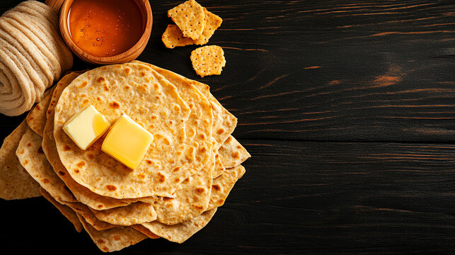 Ethiopian Chechebsa spiced flatbread, garnished with honey and served in a cozy breakfast scene, [African breakfast dishes, hearty sweetness]