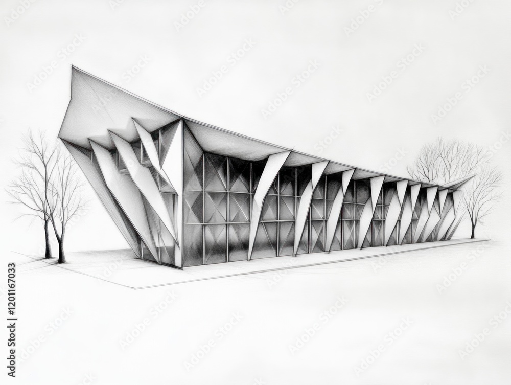 Poster dynamic architectural design urban setting sketch artwork modern environment side view innovative co