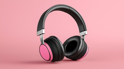 Stylish Black and Pink Headphones on a Pink Background