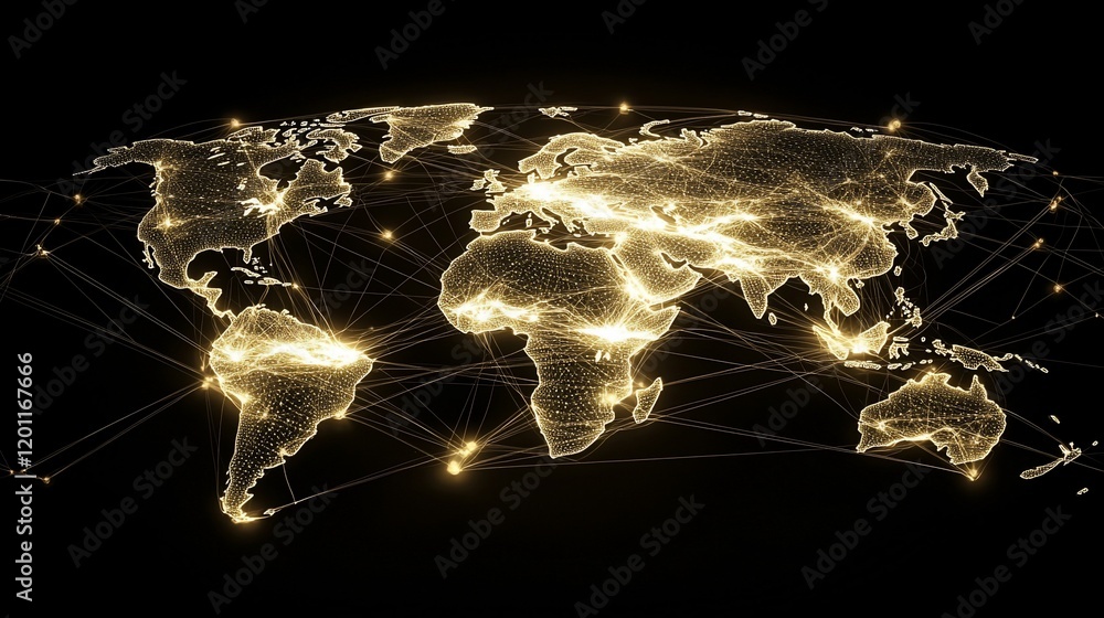 Poster global network connection, glowing world map.