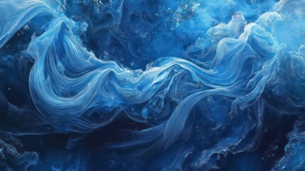 Fototapeta premium Abstract blue swirls and waves, flowing fabric-like texture.